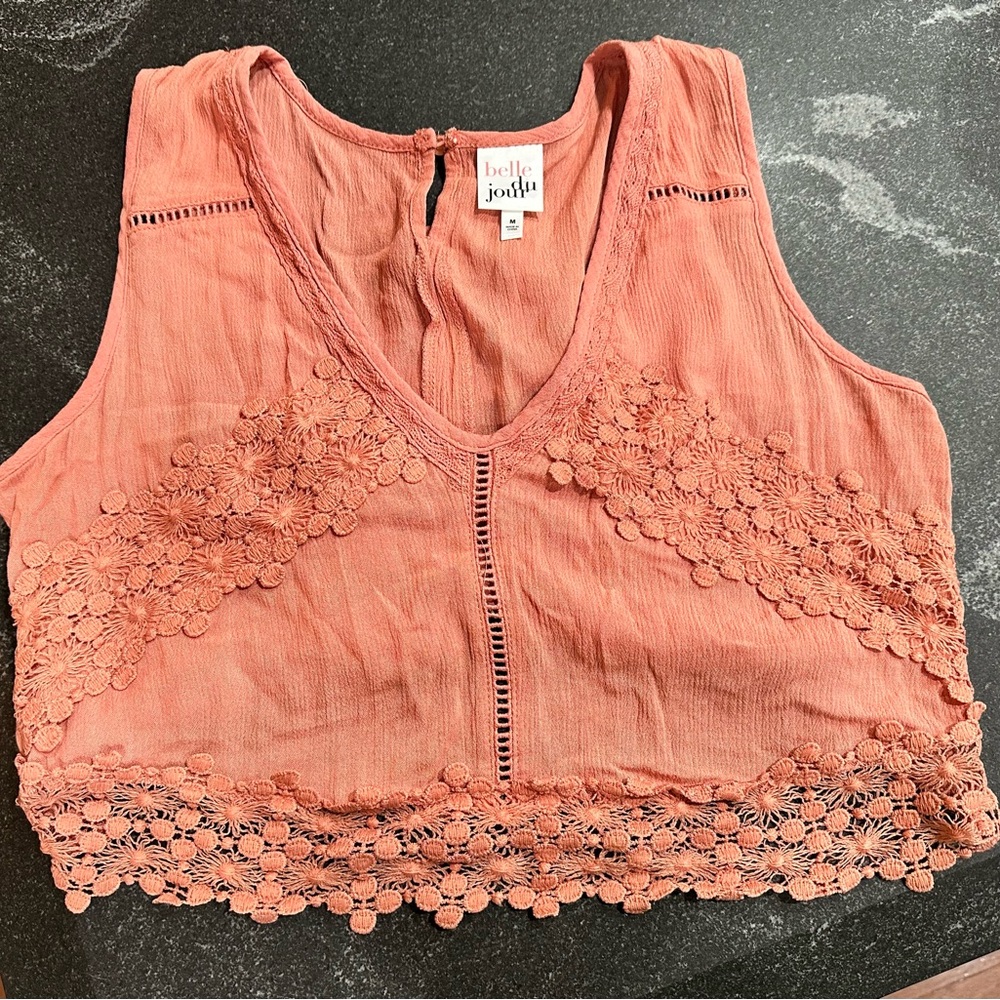 Coral V-Neck Embellished Tank Top